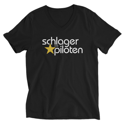 Schwarzes kurzärmeliges Unisex-T-Shirt mit V-Ausschnitt